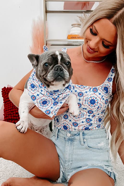 blauw vierkant originele bedrukte haar- of hondenbandana NanaMacs HPTT1549