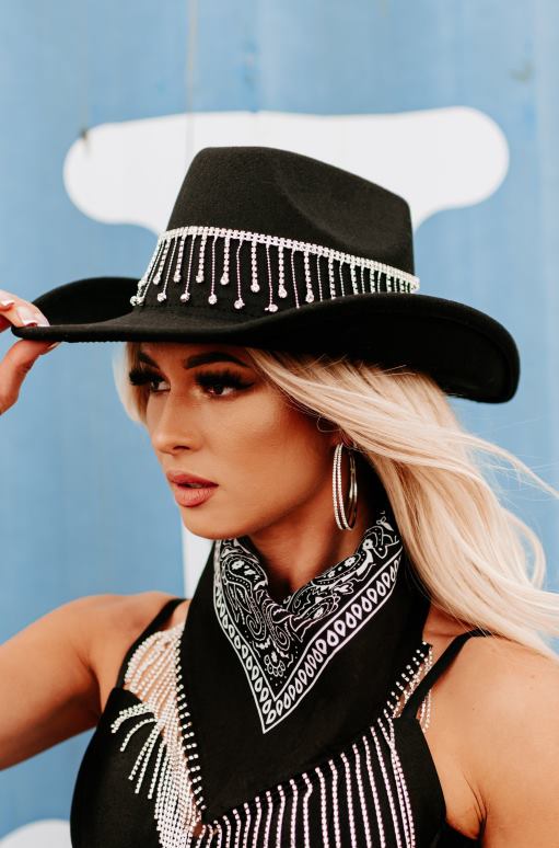 zwart Nashville Nights cowboyhoed met strass franjes NanaMacs HPTT4471