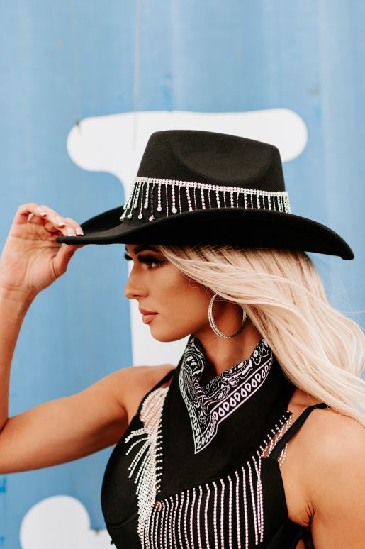 zwart Nashville Nights cowboyhoed met strass franjes NanaMacs HPTT4471