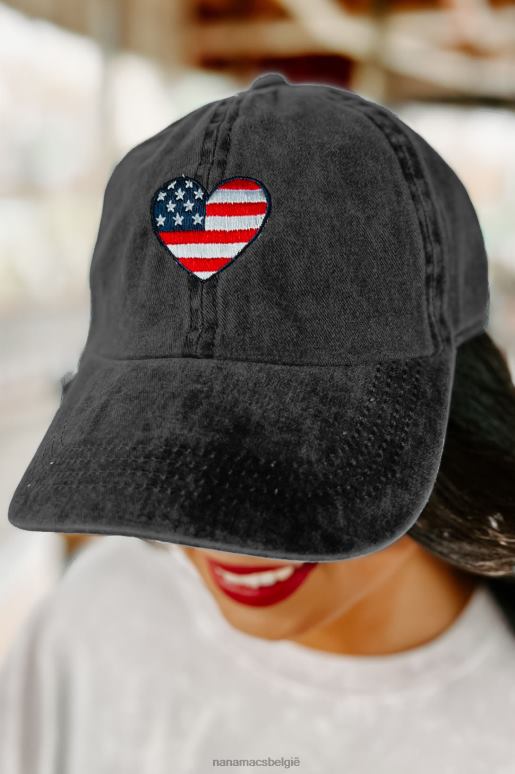zwart hou van je geborduurde baseballpet met hart NanaMacs HPTT4484