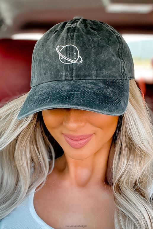 zwart space invader planet geborduurde baseballpet NanaMacs HPTT4482