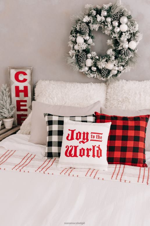 rood Wit joy to the world omkeerbaar canvas sierkussen NanaMacs HPTT4545