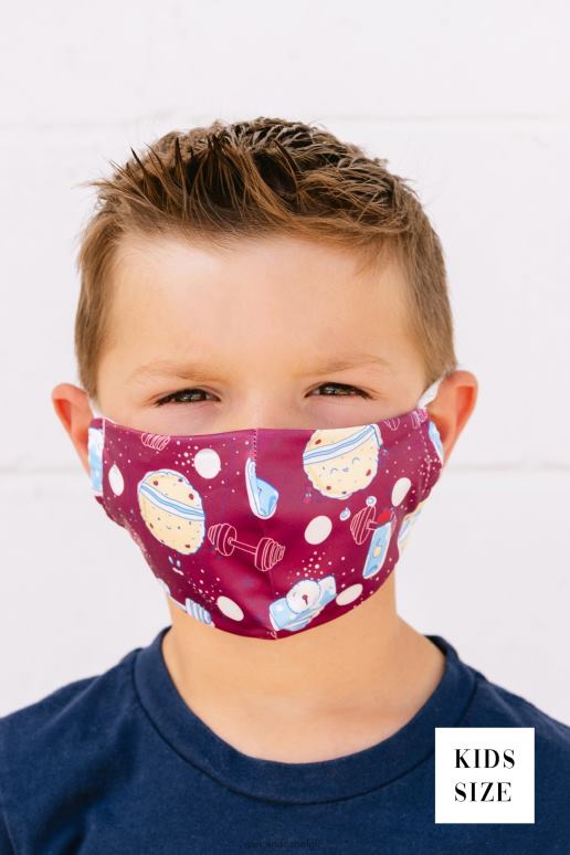 bordeaux multi Stoffen gezichtsmasker voor kinderen met fitnessprint NanaMacs HPTT4578