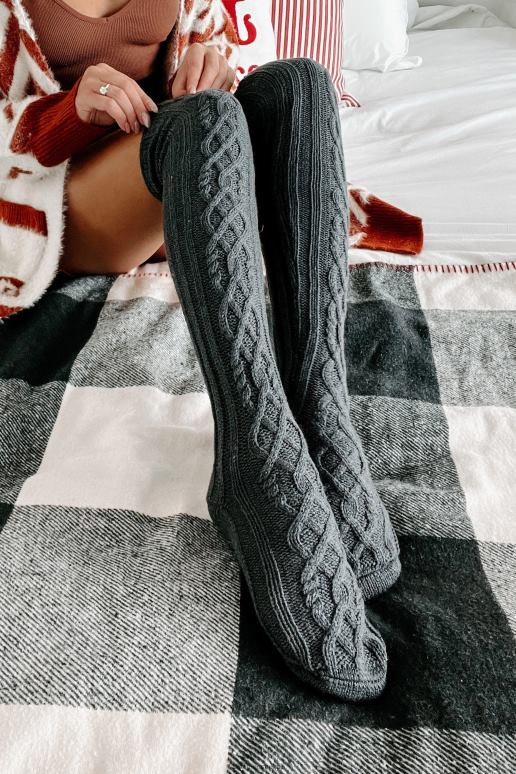 grijs toasty tenen kniehoge gebreide kabelsokken NanaMacs HPTT4568