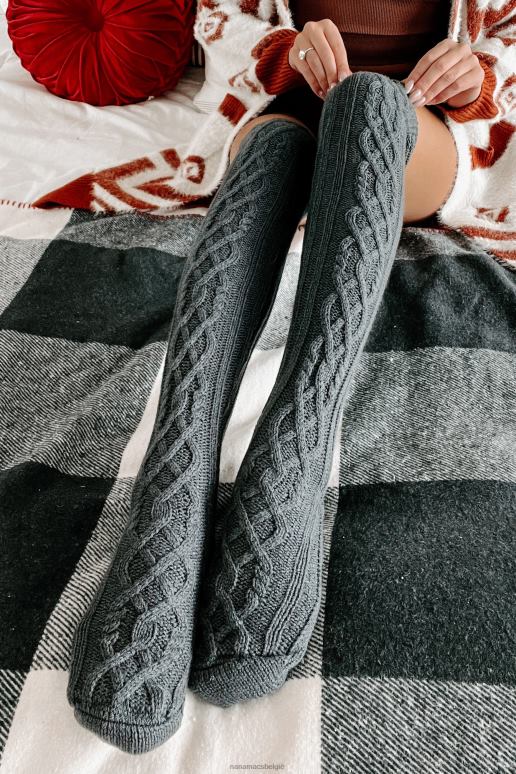 grijs toasty tenen kniehoge gebreide kabelsokken NanaMacs HPTT4568