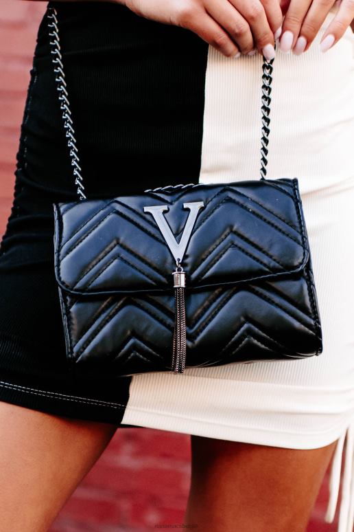 zwart splash van luxe gewatteerde kunstleren schoudertas NanaMacs HPTT4523