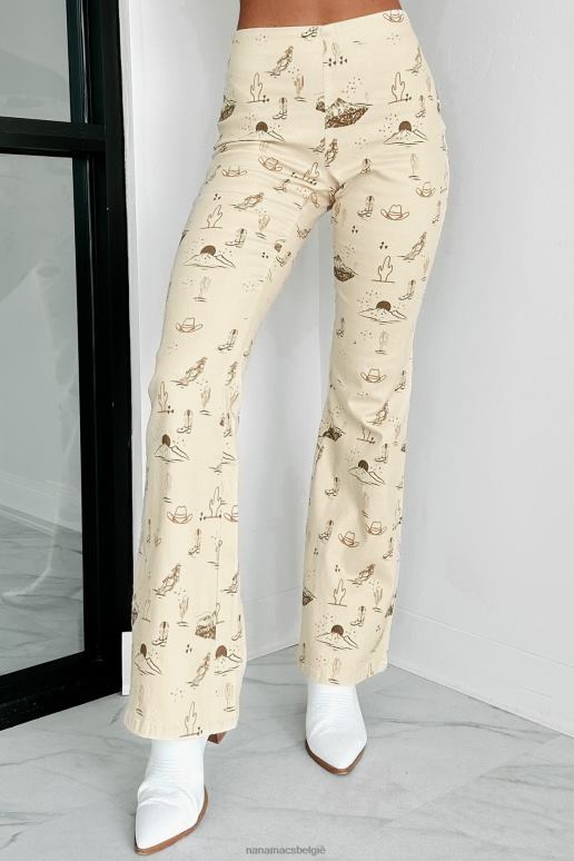 beige cowgirl moed western print twill flare broek NanaMacs HPTT3054