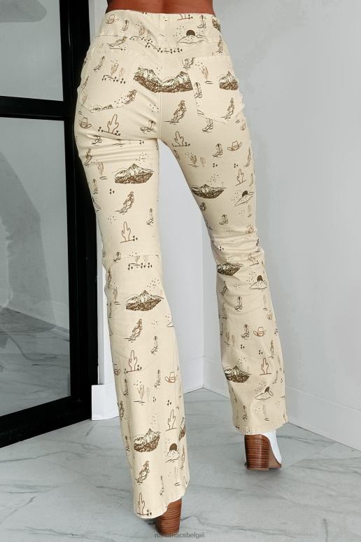 beige cowgirl moed western print twill flare broek NanaMacs HPTT3054