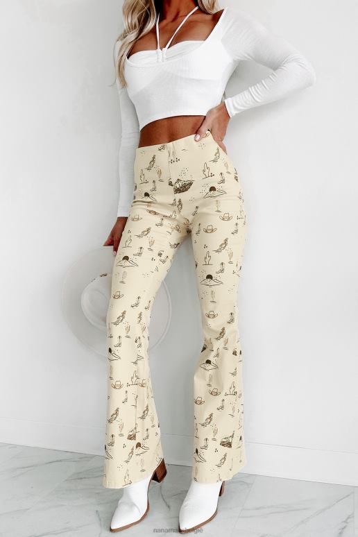 beige cowgirl moed western print twill flare broek NanaMacs HPTT3054
