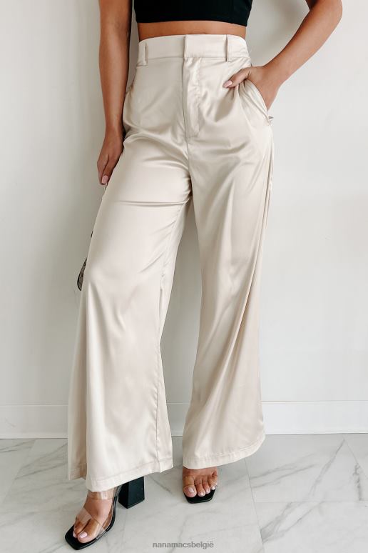 beige zet jezelf op de eerste plaats satijnen broek met wijde pijpen NanaMacs HPTT3037
