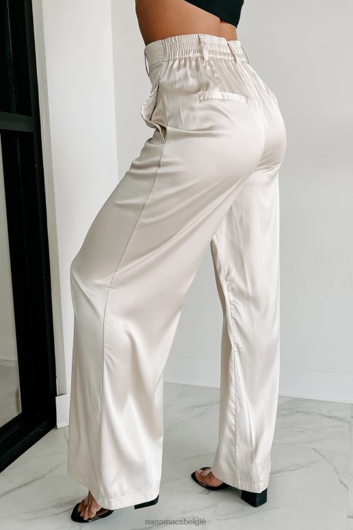 beige zet jezelf op de eerste plaats satijnen broek met wijde pijpen NanaMacs HPTT3037