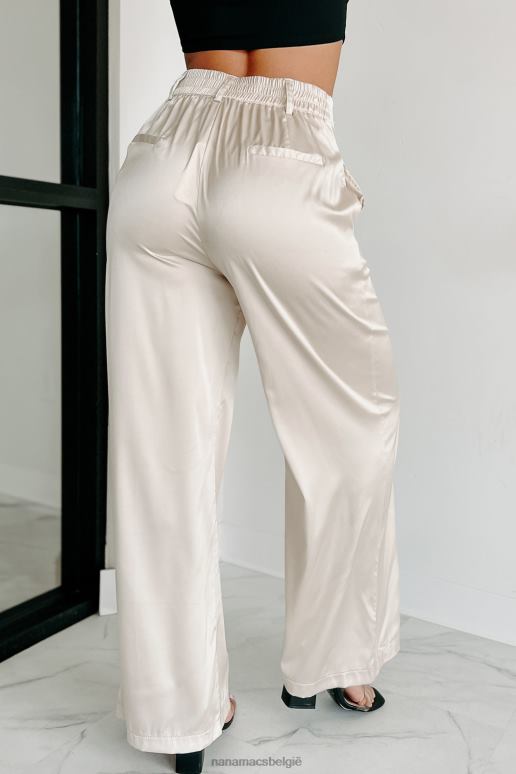 beige zet jezelf op de eerste plaats satijnen broek met wijde pijpen NanaMacs HPTT3037