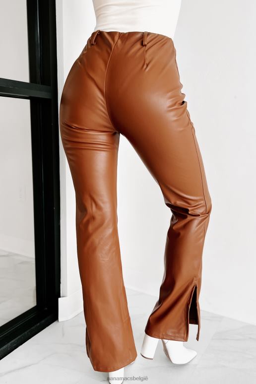 cognac kimora split flare broek van imitatieleer NanaMacs HPTT3102