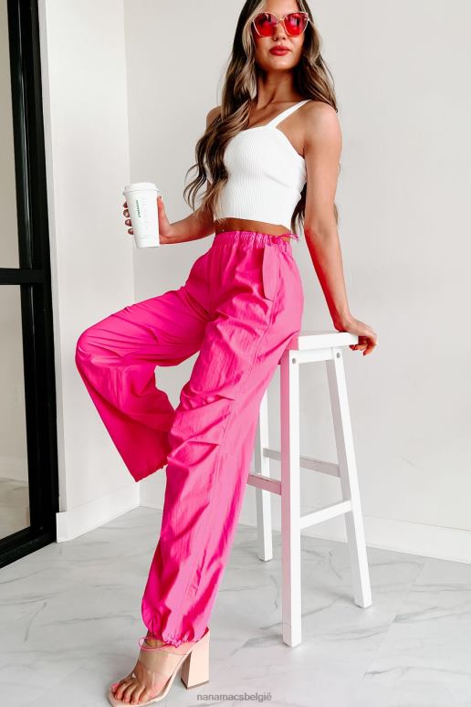 felroze tot aan de draadparachutebroek met wijde pijpen NanaMacs HPTT3071