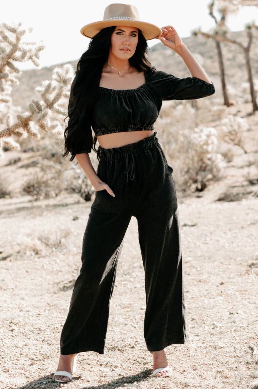 gewassen zwart fairtrade broek met trekkoord en wijde pijpen NanaMacs HPTT3124