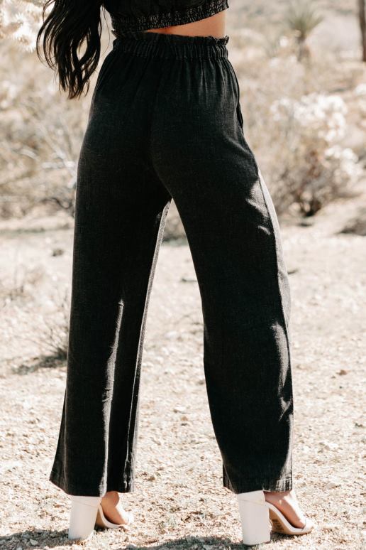 gewassen zwart fairtrade broek met trekkoord en wijde pijpen NanaMacs HPTT3124