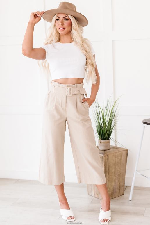 khaki eervolle bedoelingen cropped linnen broek met wijde pijpen NanaMacs HPTT3109