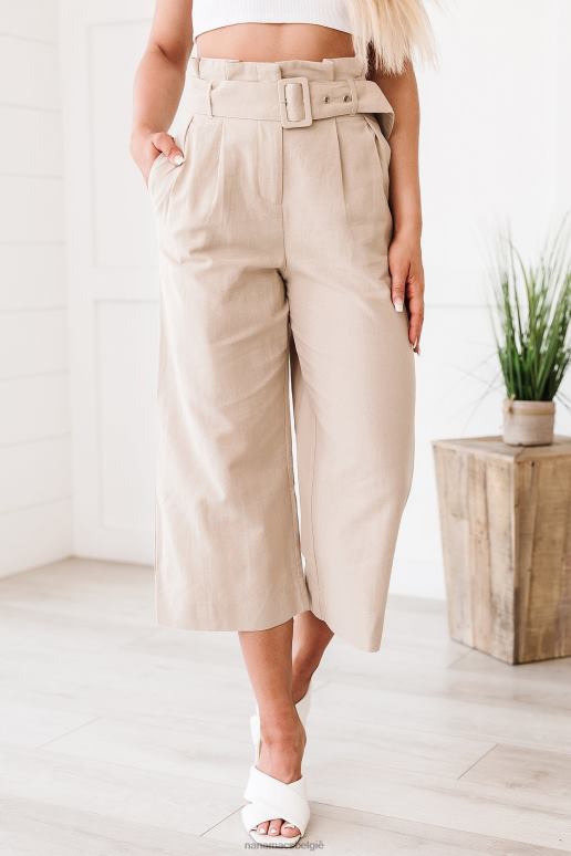 khaki eervolle bedoelingen cropped linnen broek met wijde pijpen NanaMacs HPTT3109