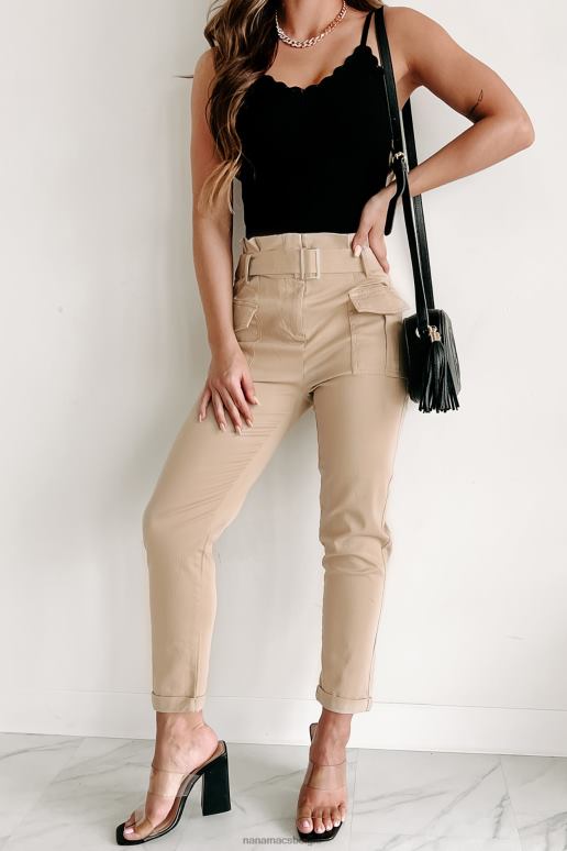 licht kaki nina paperbag broek met riem NanaMacs HPTT3047