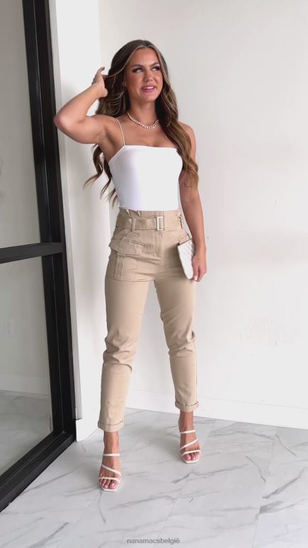 licht kaki nina paperbag broek met riem NanaMacs HPTT3047