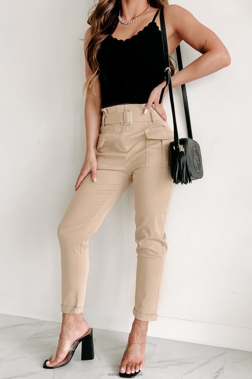 licht kaki nina paperbag broek met riem NanaMacs HPTT3047