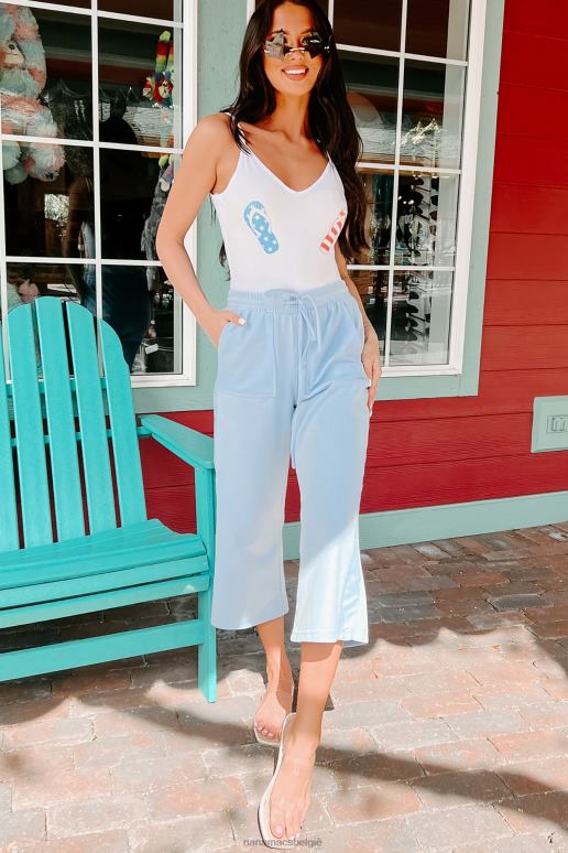 lichtblauw lazy lifestyle french terry capribroek met wijde pijpen NanaMacs HPTT3123