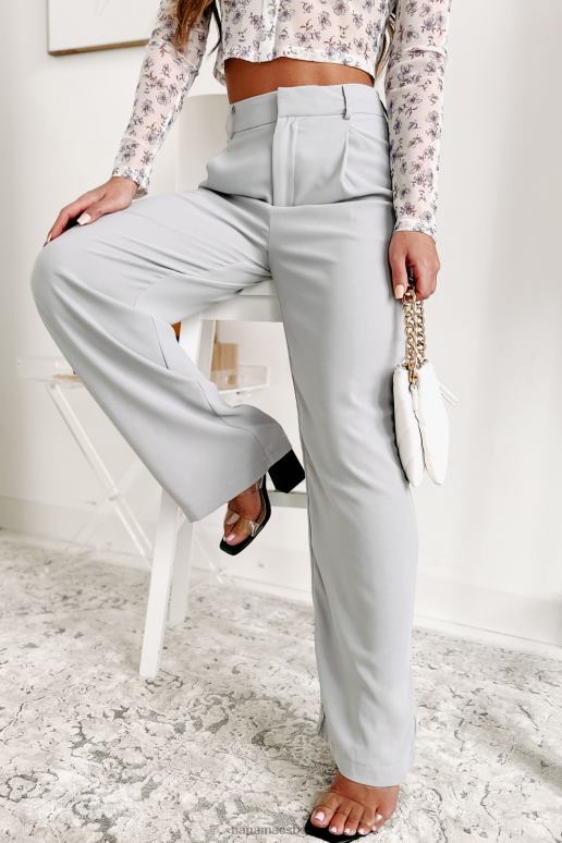 lichtgrijs pitching an idea broek met hoge taille en wijde pijpen NanaMacs HPTT3046