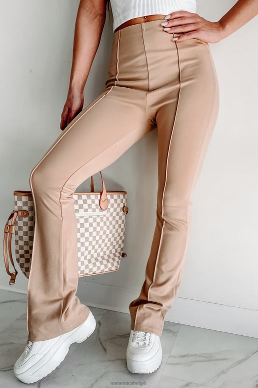 taupe kantooruren wijd uitlopende broek met voornaad NanaMacs HPTT3067