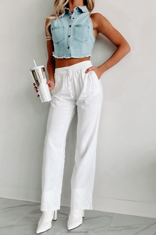 wit vasthouden aan geluk geweven linnen broek NanaMacs HPTT3049