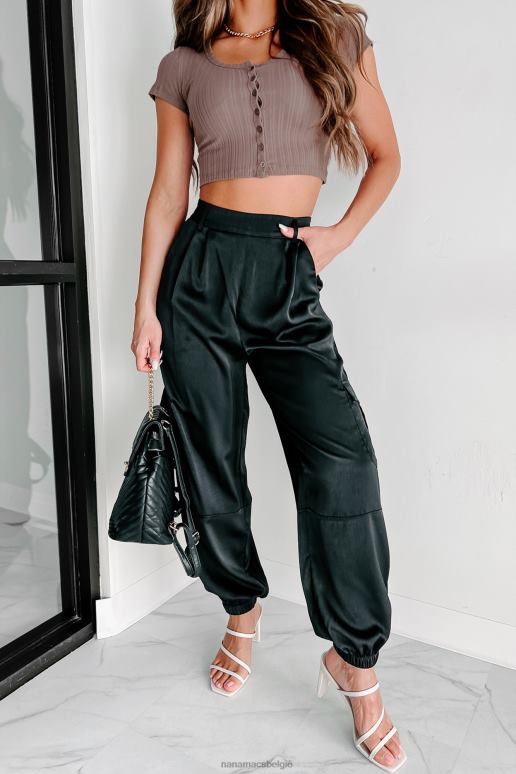 zwart altijd erop satijnen cargo-joggingbroek NanaMacs HPTT3072