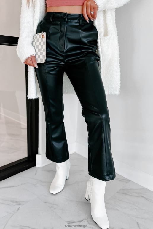 zwart normen stellen hoge flare-broek van imitatieleer NanaMacs HPTT3107