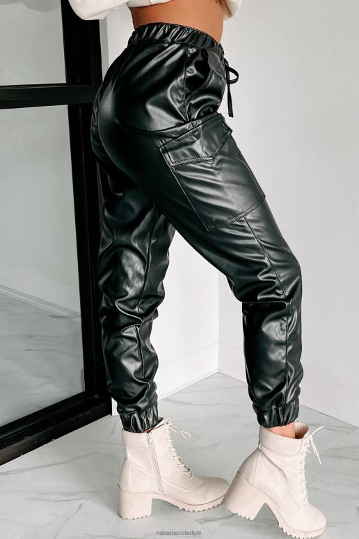 zwart rebelse cargo-joggingbroek van imitatieleer NanaMacs HPTT3106