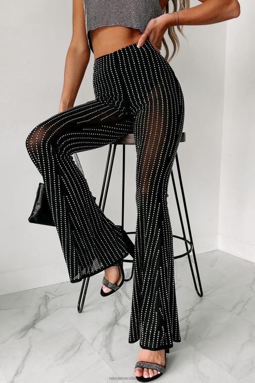 zwart see me shine mesh strass flare broek NanaMacs HPTT3050