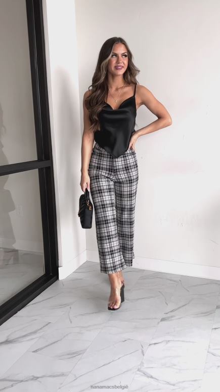 zwart/taupekleurig superieure geruite broek met wijde pijpen NanaMacs HPTT3083