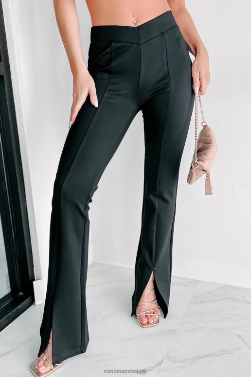 zwart verbreed je horizon laag uitlopende kancan broek met splitzoom NanaMacs HPTT3075