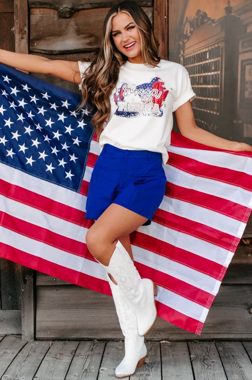 blauw vrijheid leeft op linnen shorts met hoge taille NanaMacs HPTT2894