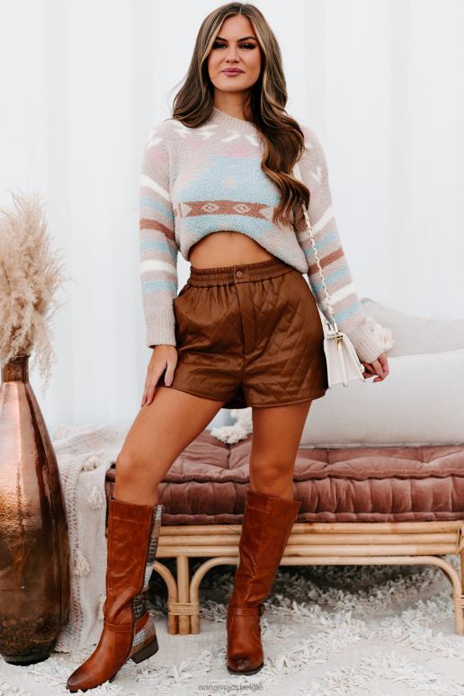 karamel café korte broek van imitatieleer van hogere klasse NanaMacs HPTT2986