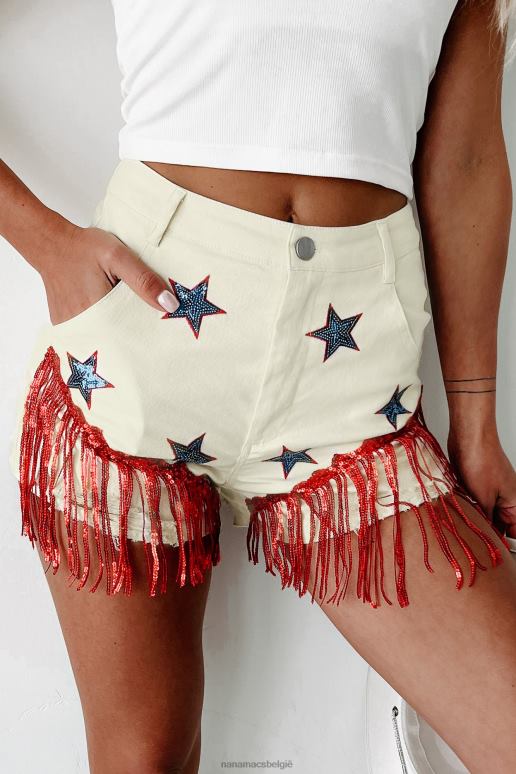 room korte broek met kleine voetzoeker, pailletten en sterrenpatch met franjes NanaMacs HPTT2731