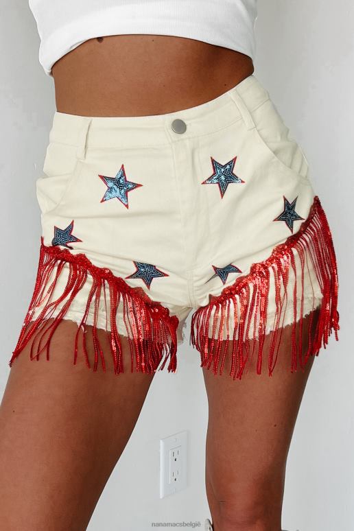 room korte broek met kleine voetzoeker, pailletten en sterrenpatch met franjes NanaMacs HPTT2731