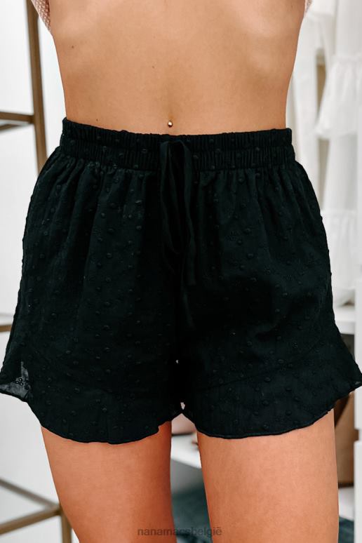 zwart summer muse short met oogjes en ruches aan de zoom NanaMacs HPTT2933