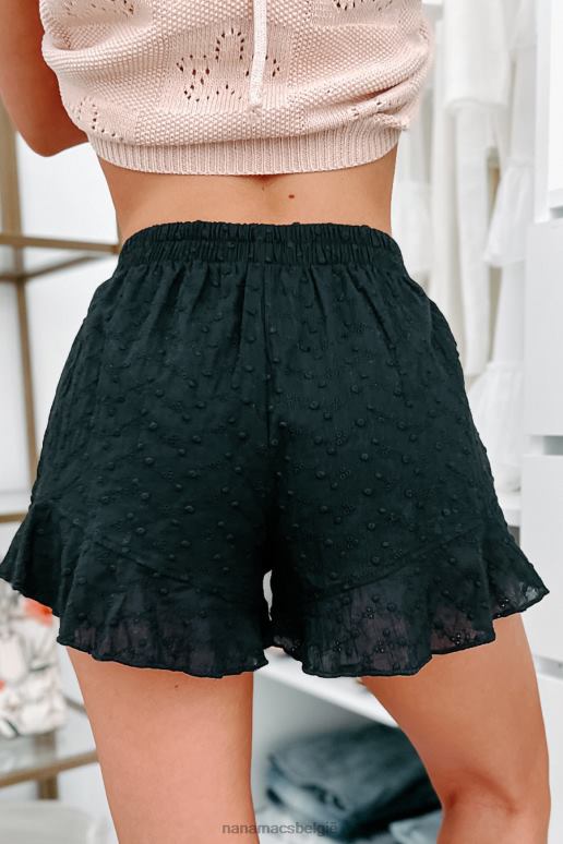 zwart summer muse short met oogjes en ruches aan de zoom NanaMacs HPTT2933