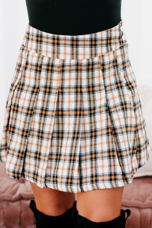 creme zwarte plaid particulier onderwijs hoog getailleerde geruite skort NanaMacs HPTT3320