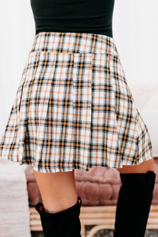 creme zwarte plaid particulier onderwijs hoog getailleerde geruite skort NanaMacs HPTT3320