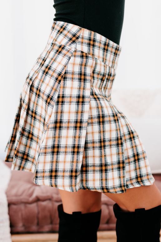 creme zwarte plaid particulier onderwijs hoog getailleerde geruite skort NanaMacs HPTT3320