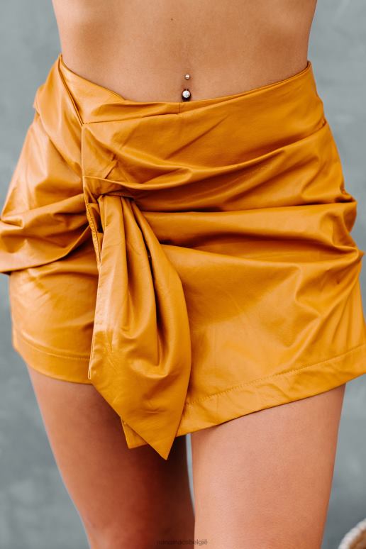 mosterd liefdesverdriet centrale geplooide imitatieleren skort NanaMacs HPTT2990