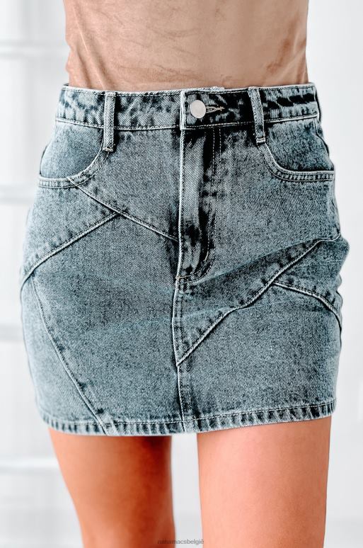 gewassen denim zonder aarzeling gestikte gedetailleerde denim minirok NanaMacs HPTT3297