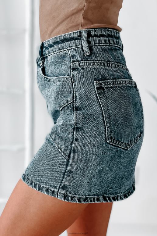 gewassen denim zonder aarzeling gestikte gedetailleerde denim minirok NanaMacs HPTT3297