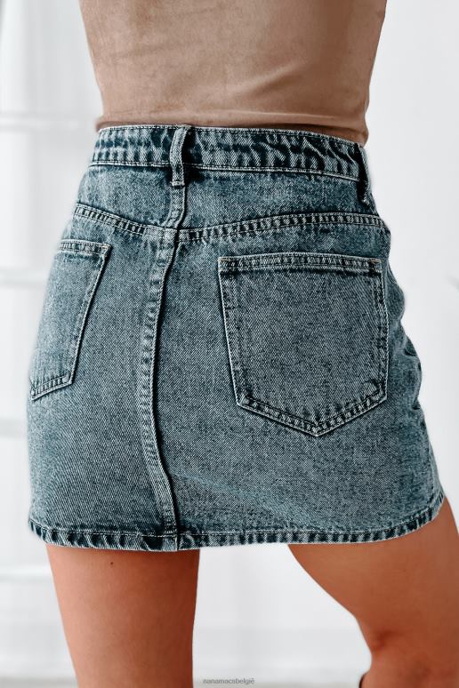gewassen denim zonder aarzeling gestikte gedetailleerde denim minirok NanaMacs HPTT3297