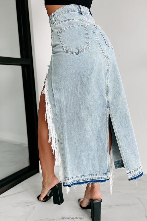 licht doorknippen zwaar versleten denim maxi-rok NanaMacs HPTT3164