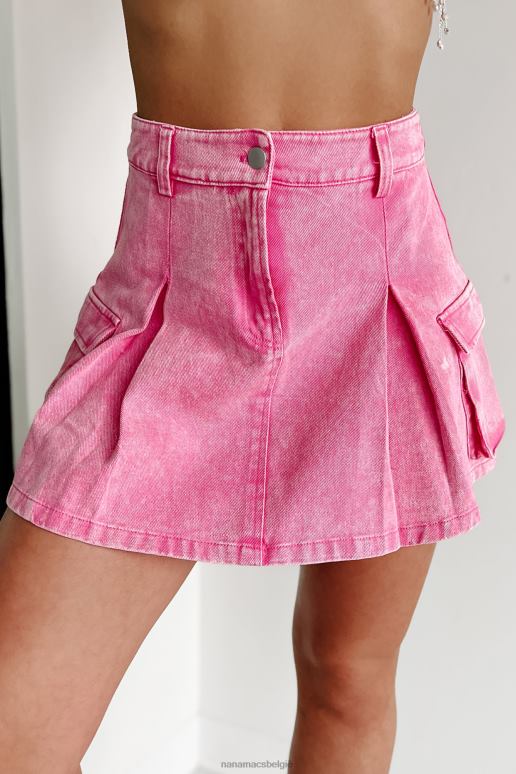 roze op een korte denim cargo-minirok NanaMacs HPTT3166